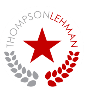 Logo featuring a red star with gray and red leaf motifs and the text 'Thompson Lehman'.